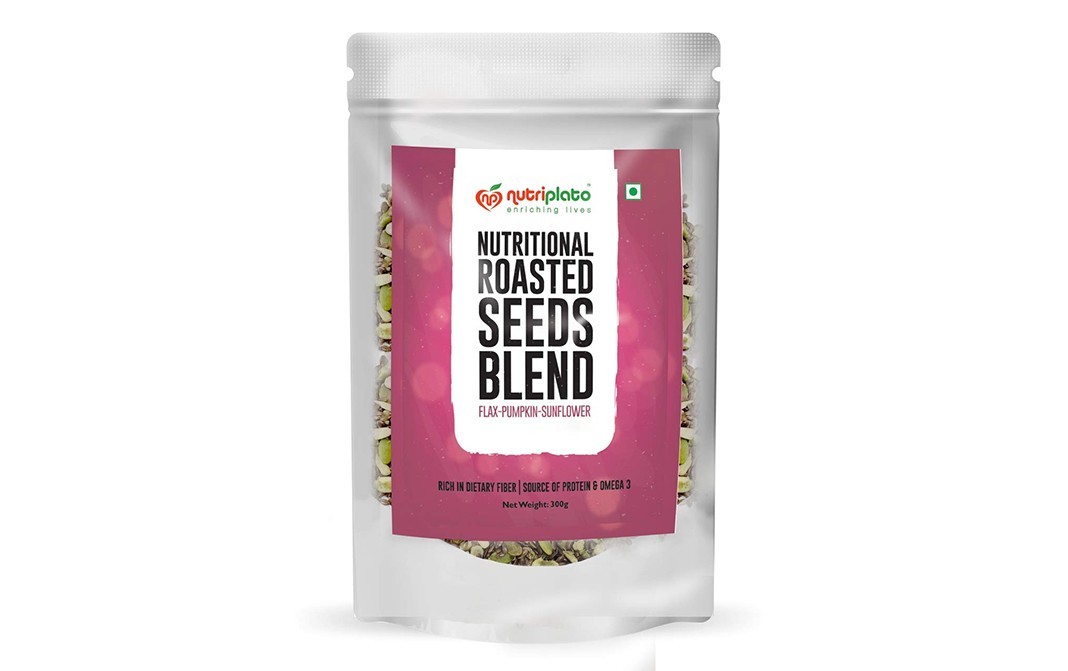 Nutriplato Nutritional Roasted Seeds Blend Flax Pumpkin-Sunflower   Pack  300 grams
